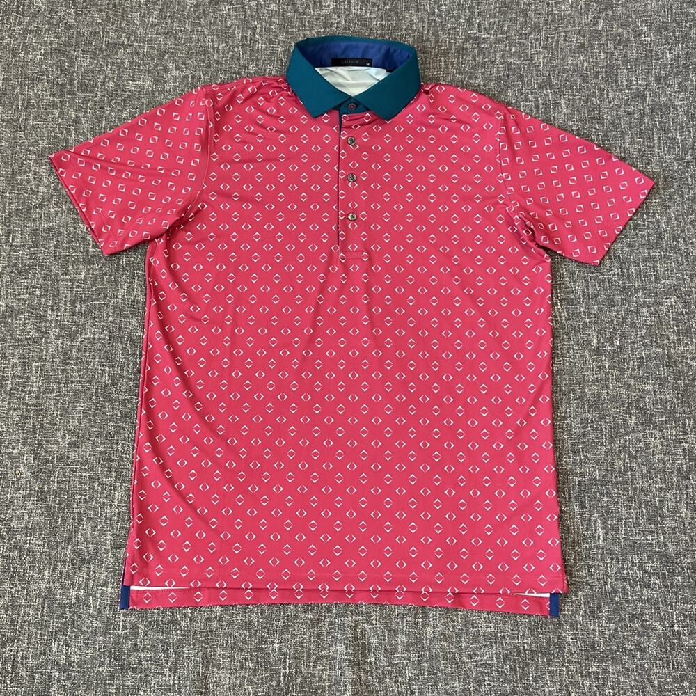 Greyson Polo Shirt Mens Medium (M) Pink Geometric Short Sleeve Performance Golf